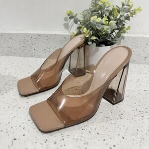 Zara Acrylic Chunky Heel Square Toe Heels Size 10